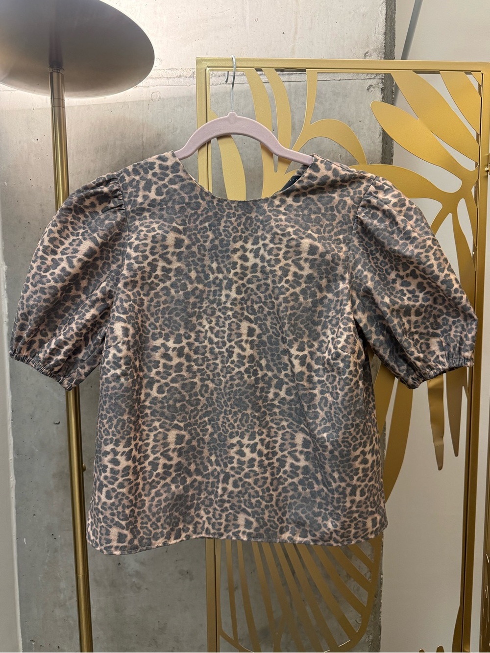 ASOS Leopard Print Puff Sleeve Blouse in Brown and Gray
